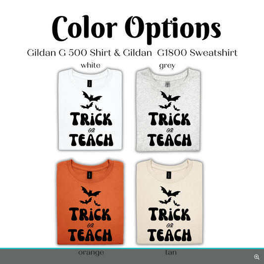 Color options for a Gildan G 500 Shirt & Gildan G1800 Sweatshirt, including white, grey, orange, and tan.