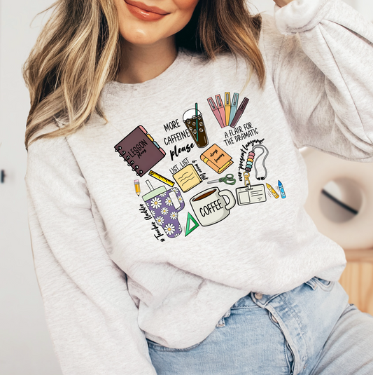 a woman wearing a sweatshirt with a graphic on it