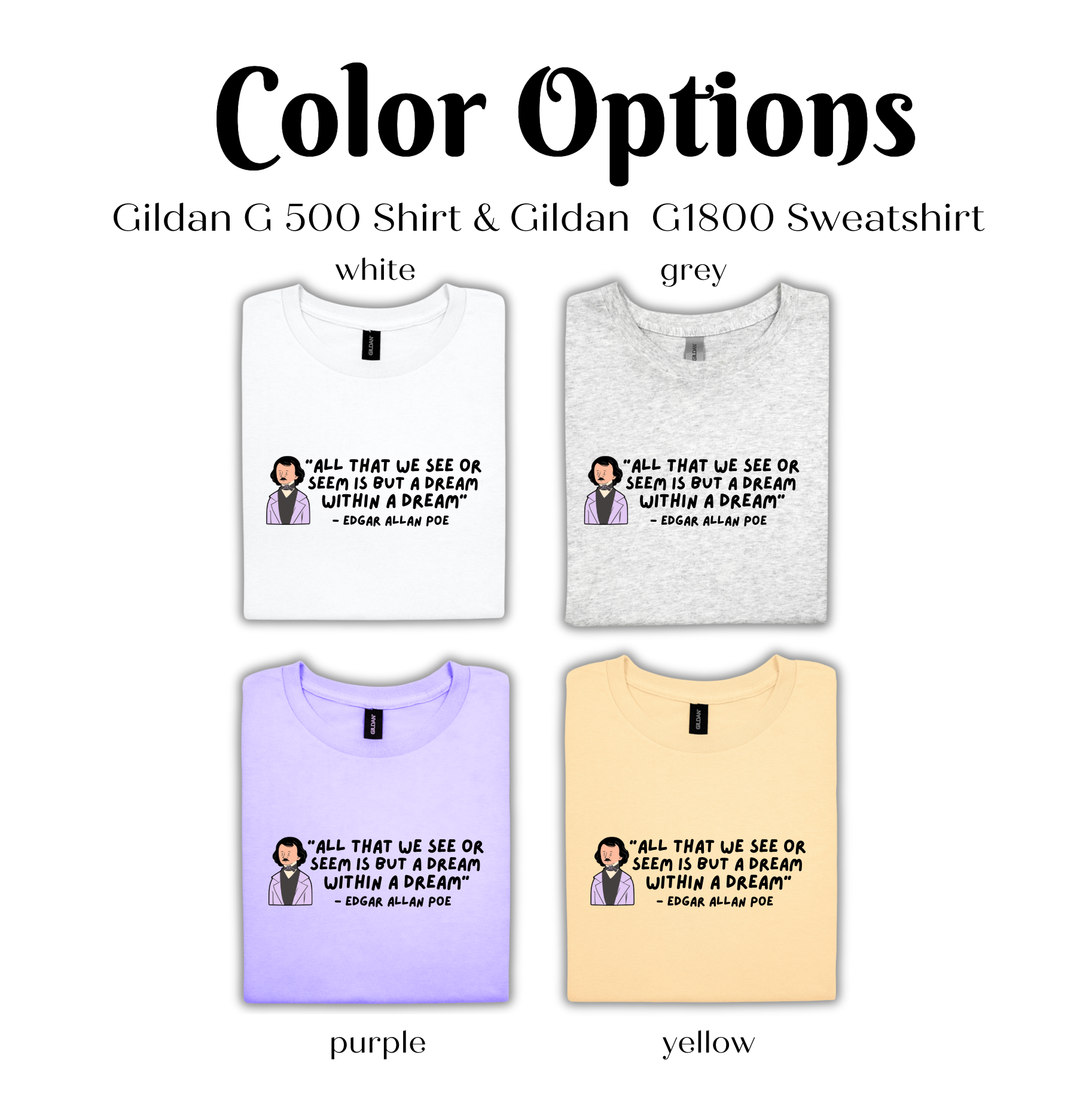 Color Options Gildan G 500 Shirt & Gildan G1800 Sweatshirt