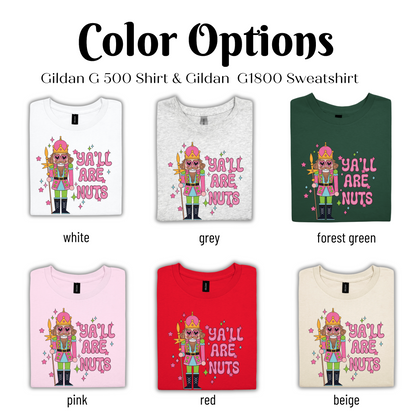 Color Options: Gildan G 500 Shirt & Gildan G1800 Sweatshirt