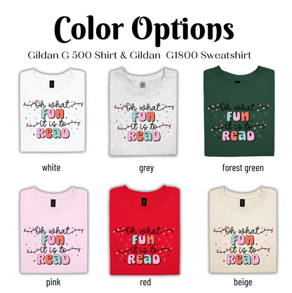 Color options for a Gildan G500 Shirt and Gildan G1800 Sweatshirt, featuring various color schemes and designs.