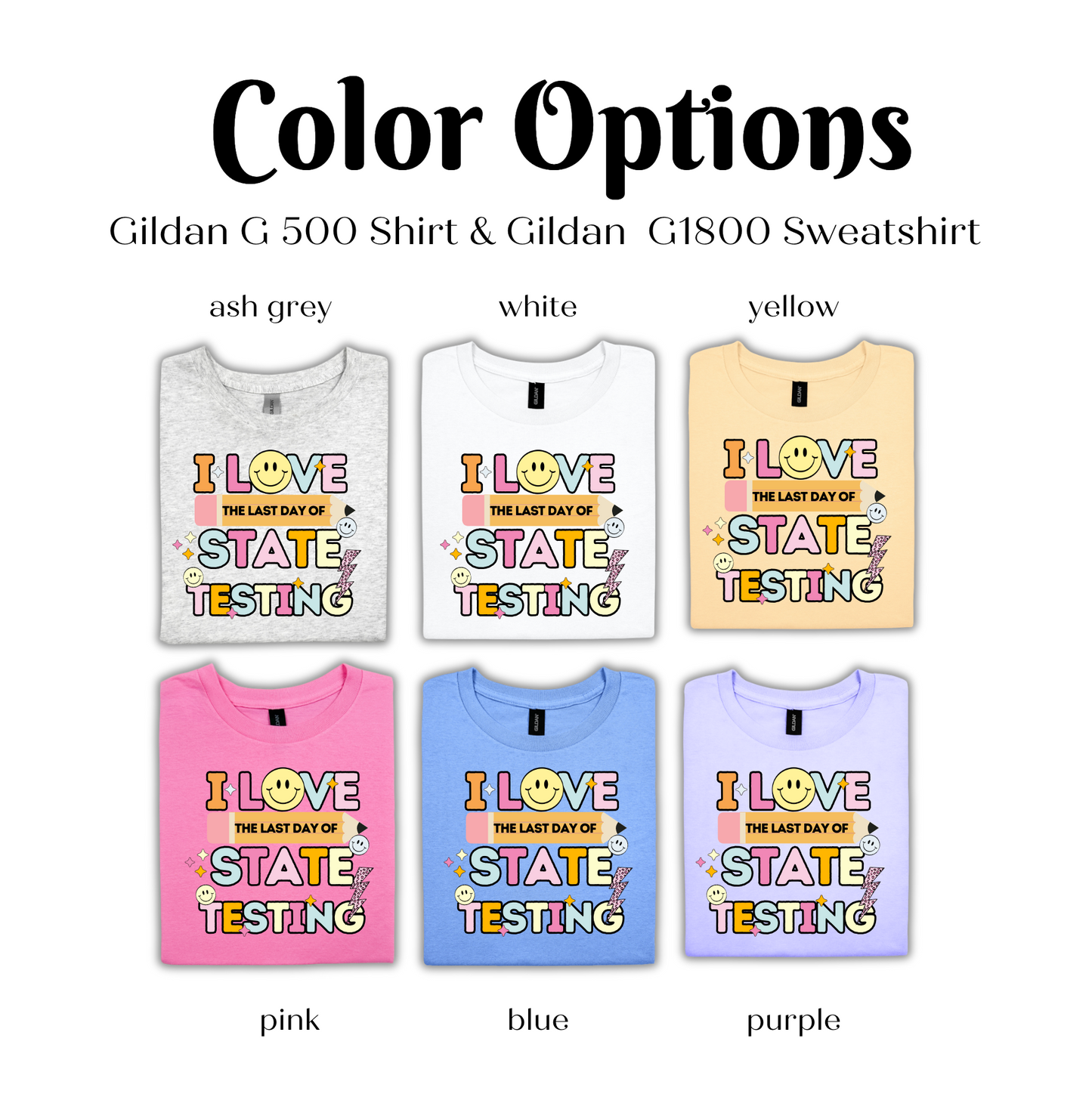 a group of t - shirts that say i love state testing and i love state